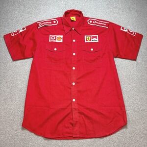 Vintage Ferrari Racing Shirt Men's 2XL Red Button Down Vodafone Marlboro Shell